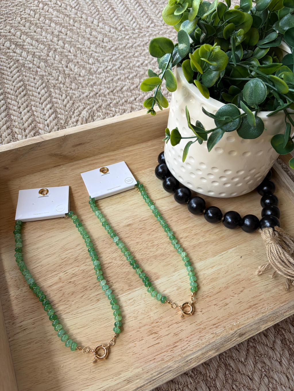 Marble Bead Necklace--Green