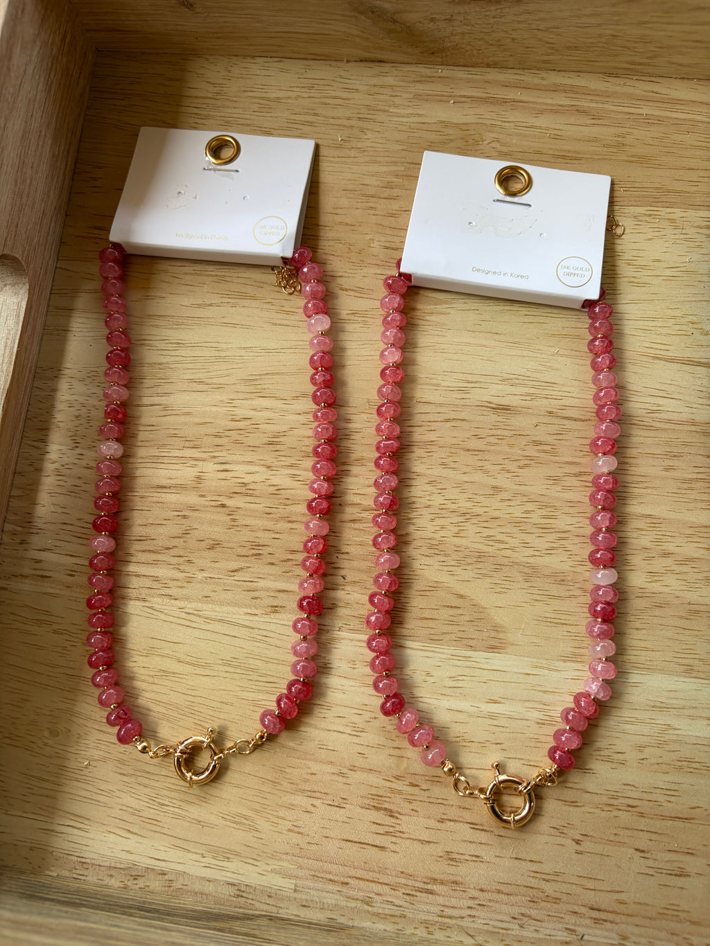 Marble Bead Necklace--Pink