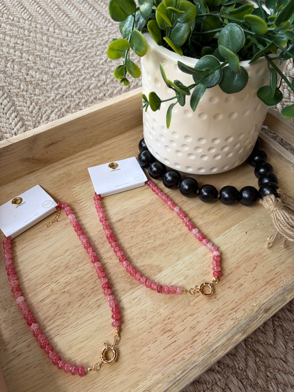 Marble Bead Necklace--Pink